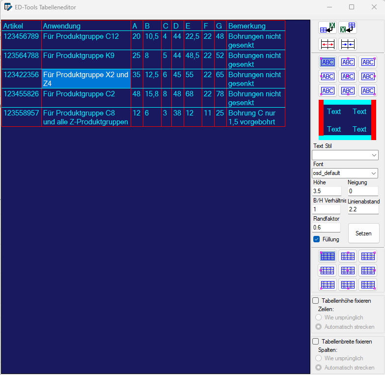 Tabelleneditor